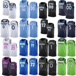 Man Woman Youth Screen Printed Basketball Edwards Jersey 1 Karl Anthony Towns 32 Malik Beasley 5 DAngelo RUSSELL 0 Naz Reid 11 Patrick Beverley 22 Black Blue White