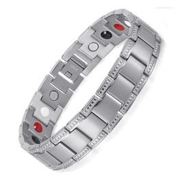 Silver Titanium Bracelet Balance Energy Healing Negative Ions Magnetic Power Men Link Chain Gift