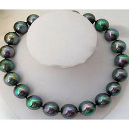 Huge 14mm Rainbow Black Round South Sea Shell Pearl Beads Necklace 18" AAA