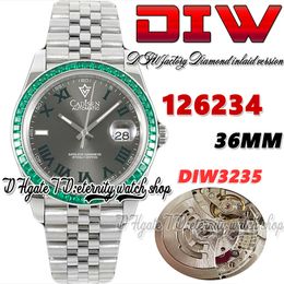 DIWF diw126234 SA3235 Automatic Mens Watch 36MM Diamonds Bezel Grey Dial Roman Markers 904L Jubileesteel Bracelet With Same Serial Warranty Card eternity Watches