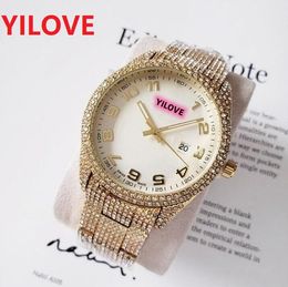 High Quality Mens Women Digital Number Watch 42mm Full Diamonds Iced Out Stainless Steel Strap Famous classic designer Luxury Fashion Crystal Rhinestone Watches