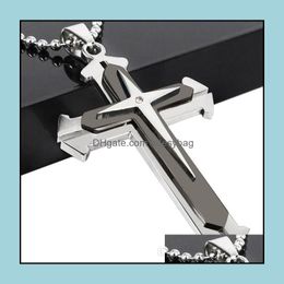 European And American Jewelry Mens Necklace Three-Layer Cross Pendant Separate Fork Black Blue Drop Delivery 2021 Necklaces Pendants F3Nk8