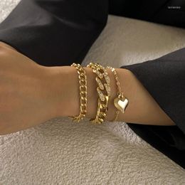 Charm Bracelets Fashion Simple Punk Heart Pendant Layered Gold Bracelet Bangles Sets For Women Girls Party Crystals JewelryCharm Lars22