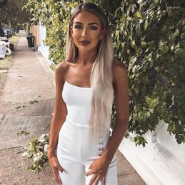 Women's Jumpsuits & Rompers 2022 Women Jumpsuit White Strapless Off Shoulder Celebrity Evening Party Bodycon Bandage