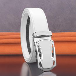 Belts Casual Men's Belt High Quality Texture Leather Flat Magnetic Automatic Buckle White Hard Trend All Match Golf Pants BeltBelts