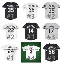 Frank Thomas White Sox Camisa de beisebol Chicago Ken Griffey Jr. Paul Konerko Bo Jackson Scott Podsednik Joe Crede Juan Uribe Jermaine Tintura Preto Branco Cinza Tamanho S-4XL