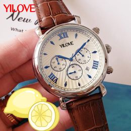 Personality Trend Men's Stainless Steel Watch Round 45mm Leather Wristband Calendar Chronograph Clock Multifunctional Sapphire Diamond Gift Wristwatch