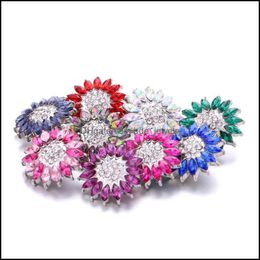 Charms Wholesale Snap Button Jewelry Findings Crystal Sunflower Rhinestone 18Mm Metal Snaps Buttons Diy Bracelet Jewelle Dhseller2010 Dhcoi