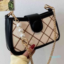 Pearl Chain Zipper Shoulder Crossbody Bags For Women pu Leather Women's Handbag Female Travel Messenger Bag
