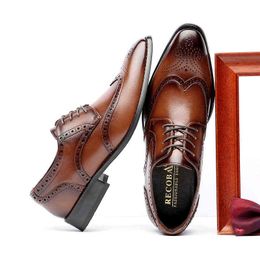 Dress Shoes Interior Height Formal Leather Shoes Men's Carving Brock Business Office Derby Gentleman's Wedding 220802