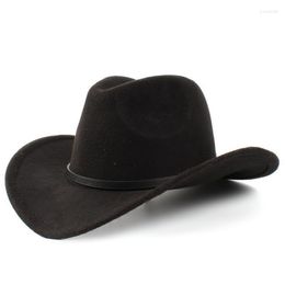 Berets Mistdawn Fashion Women Men Wool Blend Wide Brim Western Cowboy Hat Cowgirl Cap Black Leather Belt Size 56-58 Cm ATBBerets Pros22