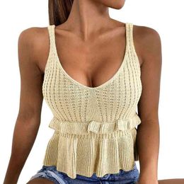 Women Tanks Tops Women's Clothes Knitwear Sleeveless Sweater Top Camisole Ruffled Pullover Vest Camis Crop Top For Women Tanks L220706