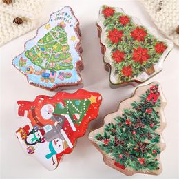 Gift Wrap Christmas Tree Shaped Tin Case Santa Claus Snowman Biscuits Candy Box Packaging Metal Sealed Jar OrganizerGift WrapGift