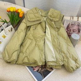 Green Yellow Down Padded Puffer Jacket Winter Coat Women's Parkas Winter Clothes New Doll Collar Loose bubble Jackets L220725