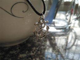 Gift Nautical Amulet Lucky Tiny Boat Anchor Charm Necklace Sideways Mens Navy Beach Hooks Pendant Leather Jewelry