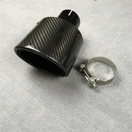 1 PC Glossy Carbon Fibre For Akrapovic Car Muffler Tip Exhaust Pipe Nozzle Decoration Universal Stainless Black Oval Tilting Up Down