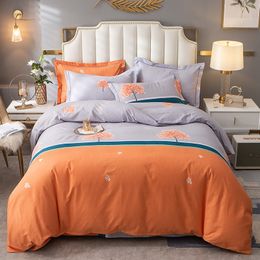 Cotton 4-piece Bedding Sets Striped Printed Brushed Sheet Quilt Cover Pillowcases 4-piece