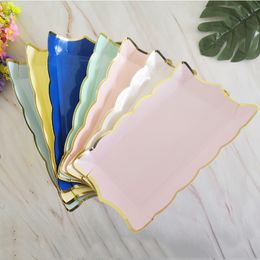 4pc Solid Colour Disposable Tableware paper plate Birthday Party Supplies Wedding Valentines Day Decor Rectangle Tableware 20220614 D3