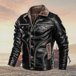 Winter Men's PU Leather Jacket Casual Male Thick Fur Thermal Leather Coats Men Fur Collar Motorcycle Leather Down Jackets 8XL 201128
