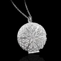 925 Plated Silver Hollow Round Pendant Necklace Locket Women Jewelry Accessories Cute Photo Box