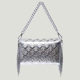 Evening Bags Tassel Luxury Silver Handbags for Women Dot Chain Lingge Ladies Shoulder Bag Fashion Flap Female Crossbody Purses 220407