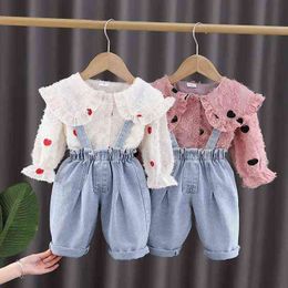 New Spring Baby Girls Long Sleeve Top And Overall Pants 2 Pcs Sets For Kids Casual Sport Outfit Costume For Baby Girls Suit G220509