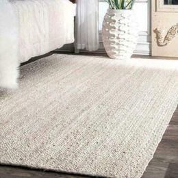 Carpets White Rug Handmade 100% Natural Jute Braided Runner Rustic Look Area For Living Room