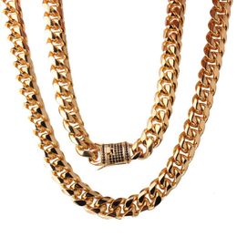 Chains 15mm Wide Stainless Steel Cuban Miami Necklaces Black Zircon Box Lock Big Heavy Gold Chain For Men Hip Hop Rock JewelryChains