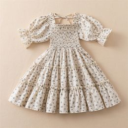 Short Sleeve Dress for Girl Polka Dot Kids Floral Evening Party Dresses Children Clothing Girls Birthday Smocked Vestidos 3-8T 220422