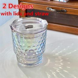New 2 Designs Colourful Glass Mugs with lids and straw 400ml Cup Bamboo Glass Cup Fast Delivery EE