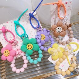 Smile Cloth Car Keychain Charms Candy Colour Keychain For Women Bear Beads Keyring For Keys 2022 Fashion Jewellery Wholesale Trendy