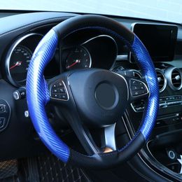 Steering Wheel Covers Universal Carbon Fibre Leather Car Cover 15In Hand Sewing Auto Braiding For AccessoriesSteering