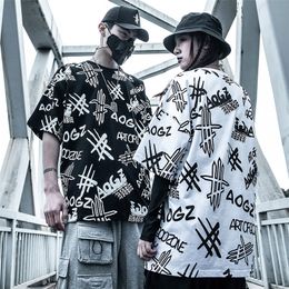 11 BYBBS DARK Creativity Graffiti Hip Hop TShirt Mens Summer Oversized Harajuku Tshirts Cotton Black Loose Short Sleeve 220622