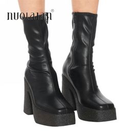 brand women autumn winter warm boots sexy high heels platform black brown zipper shoes woman ankle big size 3542 220813
