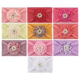 15991 Europe Infant Baby Pearl Beads Flower Headbands Soft Nylon Headband Kids Wide Hair Band Children Headwear Hair Accessory 10 Colors