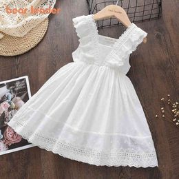 Bear Leader New Girls Lace Dress Summer Retro Flying Sleeve Princess Dresses 2-7 Years Children Casual Clothes Fashion Vestidos G220428