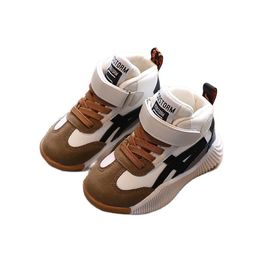 Sneakers Balita Sepatu Modis Anakanak untuk Anak Perempuan dan Lakilaki Bot Musim Gugur Kulit PU Flat Pemakaian Bayi 110Y 220611