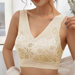 Women Bra Woman Push Up Underwear Female No Steel Ring Lace Shockproof Thin Comfortable Solid Color Collecting L220726