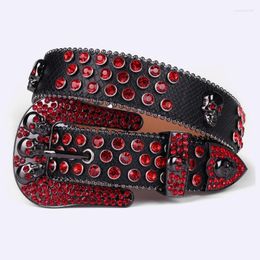 Belts Red Skull Belt Jeans Waistband Luxury Women Designer High Quality Leather Strap Men Gothic Rhinestones Ceinture FemmeBelts Emel22