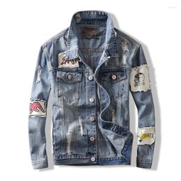 Men's Jackets Men&#39;s Spring/Autumn Hip-hop Fashion Print Blue Denim Jacket Tops Casual Loose Trend Large Size Coat XXLMen's