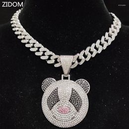 Pendant Necklaces Men Women Hip Hop Panda Necklace With 13mm Crystal Cuban Chain HipHop Iced Out Bling Fashion Charm JewelryPendant Sidn22