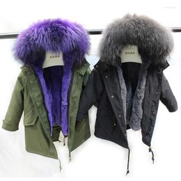 Women's Fur & Faux Genuine Real Rex Jackets Parkas With Big Raccoon Hooded Collar For Baby Girl Clothes Kids Boys Winter Jacket