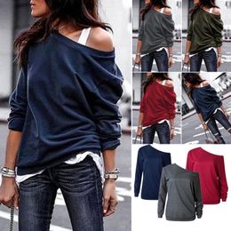 Women's Blouses & Shirts 2022 Autumn Blouse One Shoulder Tops Solid Shirt Female Clothes Outwear Casual Knitted Loose Women Long Sleeve