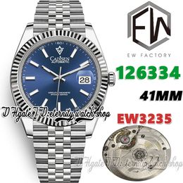 EWF V3 ew126334 Cal.3235 EW3235 Automatic Mens Watch 41MM Blue Dial Stick Markers 904L Stainless Steel Bracelet With Same Serial Warranty Card Super eternity Watches