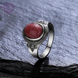 Cluster Rings Natural 8 10MM Rhodochrosite Stone Ring Silver Tiger's Eye Party Fine Jewelry For Men Women GiftsCluster