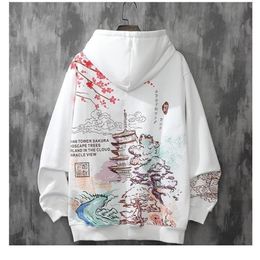hoodie men plus velvet trend Harajuku style autumn and winter clothes loose hip-hop japanese streetwear couple Fashion hooded 220325