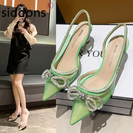 2022 Luxury Rhinestone Butterfly-knot Sandals Fine Heel Sandals Women Crystal Fairy Wind Pink Bow Tie With Diamond High Heels