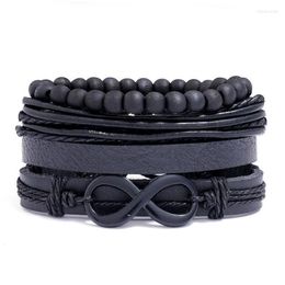 Bangle Black Wood Beads Charm Alloy Handmade Woven Men Genuine Leather Bracelets Women Adjustable Vintage Jewellery AccessoriesBangleBangle In