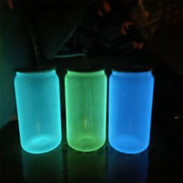 16oz glow in dark glass tumblers with bamboo lid short sublimation can cooler frosted glasses cola beer cans 480ml beverage drinking Cup Gradient bottles