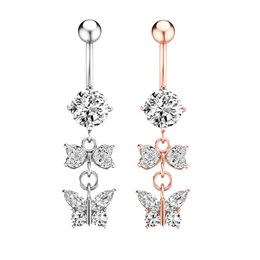 Butterfly Zircon Belly Button Rings Fashion Surgical Steel Navel Piercing Body Jewelry High Quality